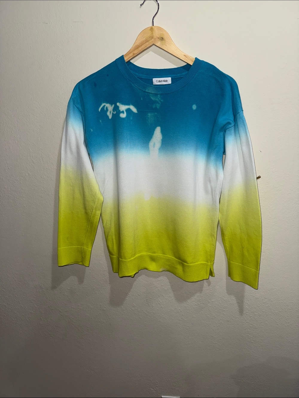 Calvin Klein Gradient Crewneck Sweater - Teal, White, Yellow